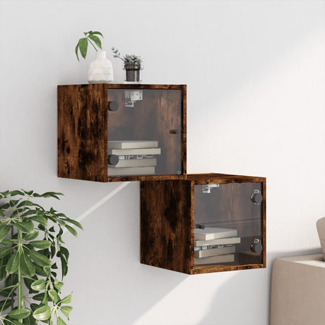 Vidaxl nachtkastjes met glazen deuren 2 st 35x37x35 cm gerookt eiken