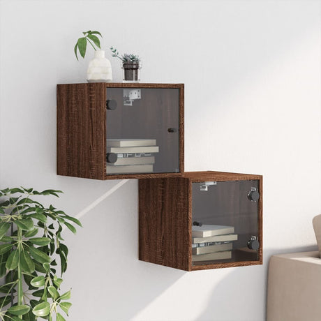 Vidaxl nachtkastjes met glazen deuren 2 st 35x37x35 cm bruineikenkleur
