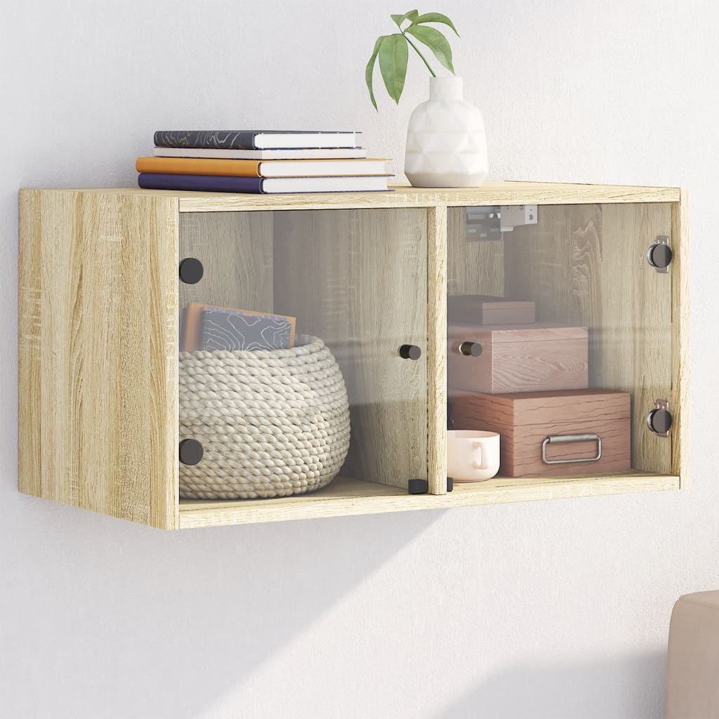 Vidaxl wandkast met glazen deuren 68,5x37x35 cm sonoma eikenkleurig