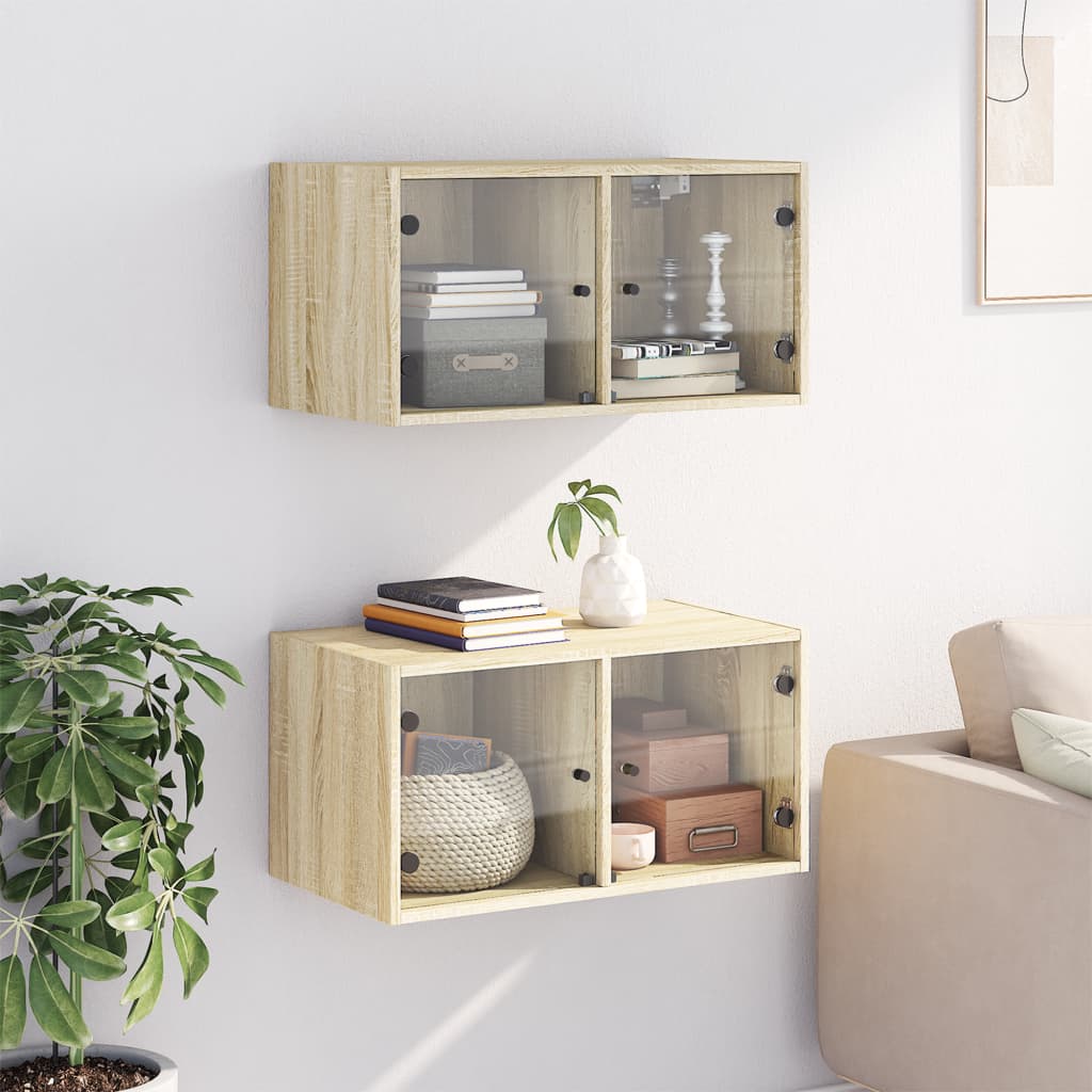 Vidaxl wandkasten met glazen deuren 2 st 68,5x37x35 cm sonoma eiken