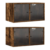 Vidaxl wandkasten met glazen deuren 2 st 68,5x37x35 cm gerookt eiken
