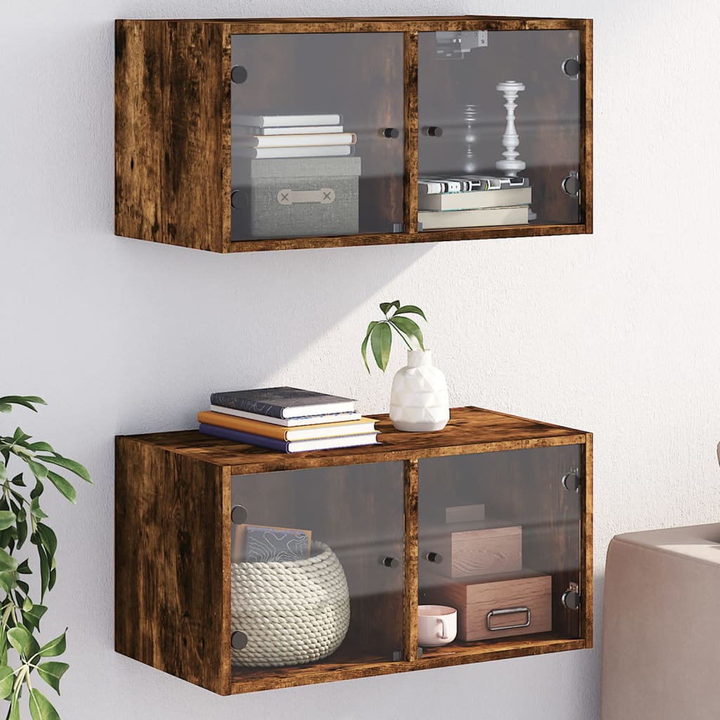 Vidaxl wandkasten met glazen deuren 2 st 68,5x37x35 cm gerookt eiken