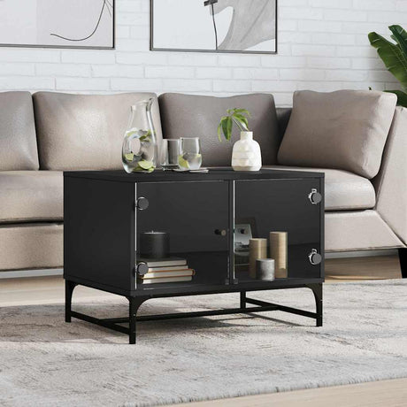 Vidaxl salontafel met glazen deuren 68,5x50x50 cm zwart