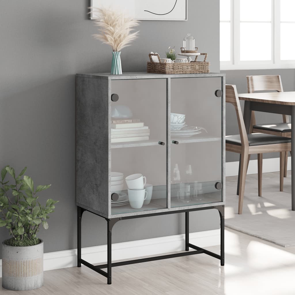 Vidaxl bijzetkast met glazen deuren 69x37x100 cm betongrijs