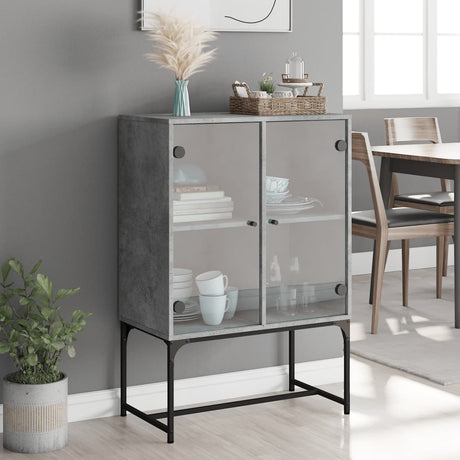 Vidaxl bijzetkast met glazen deuren 69x37x100 cm betongrijs