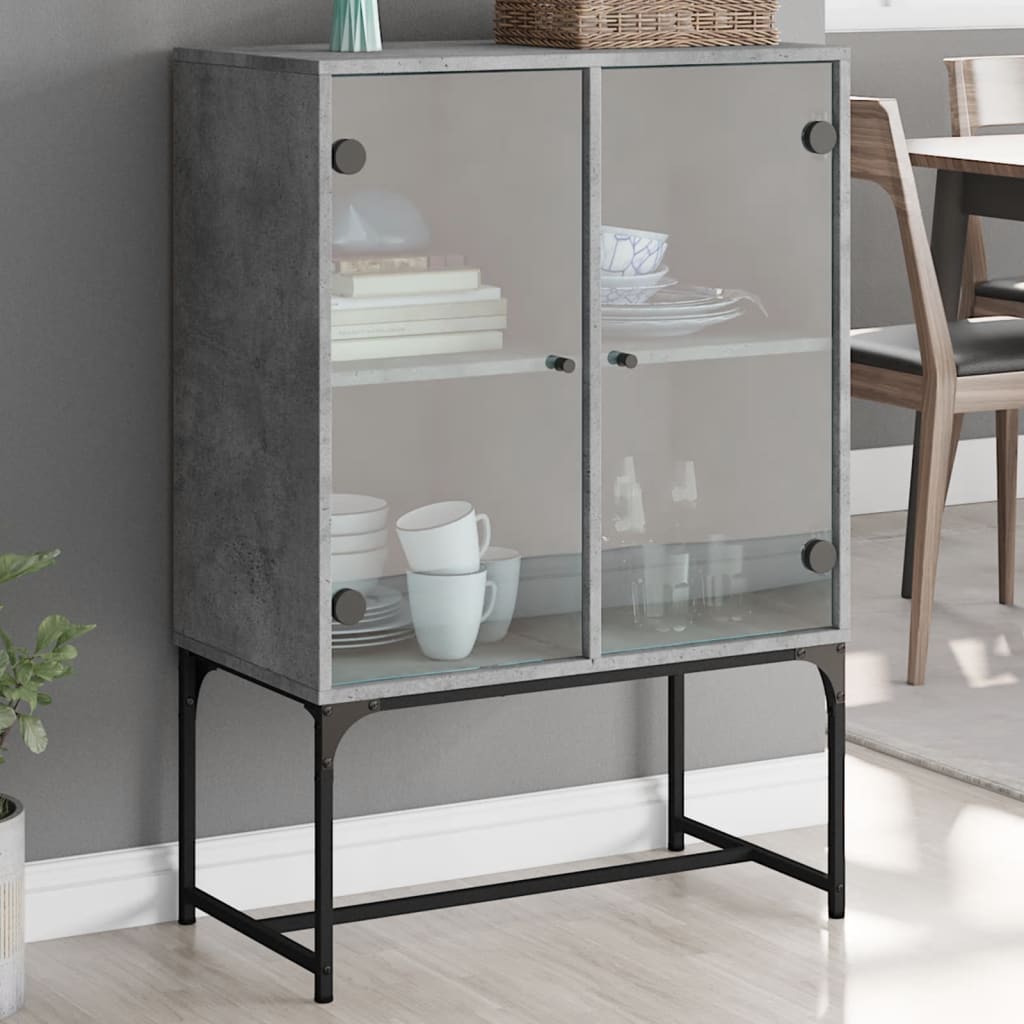 Vidaxl bijzetkast met glazen deuren 69x37x100 cm betongrijs