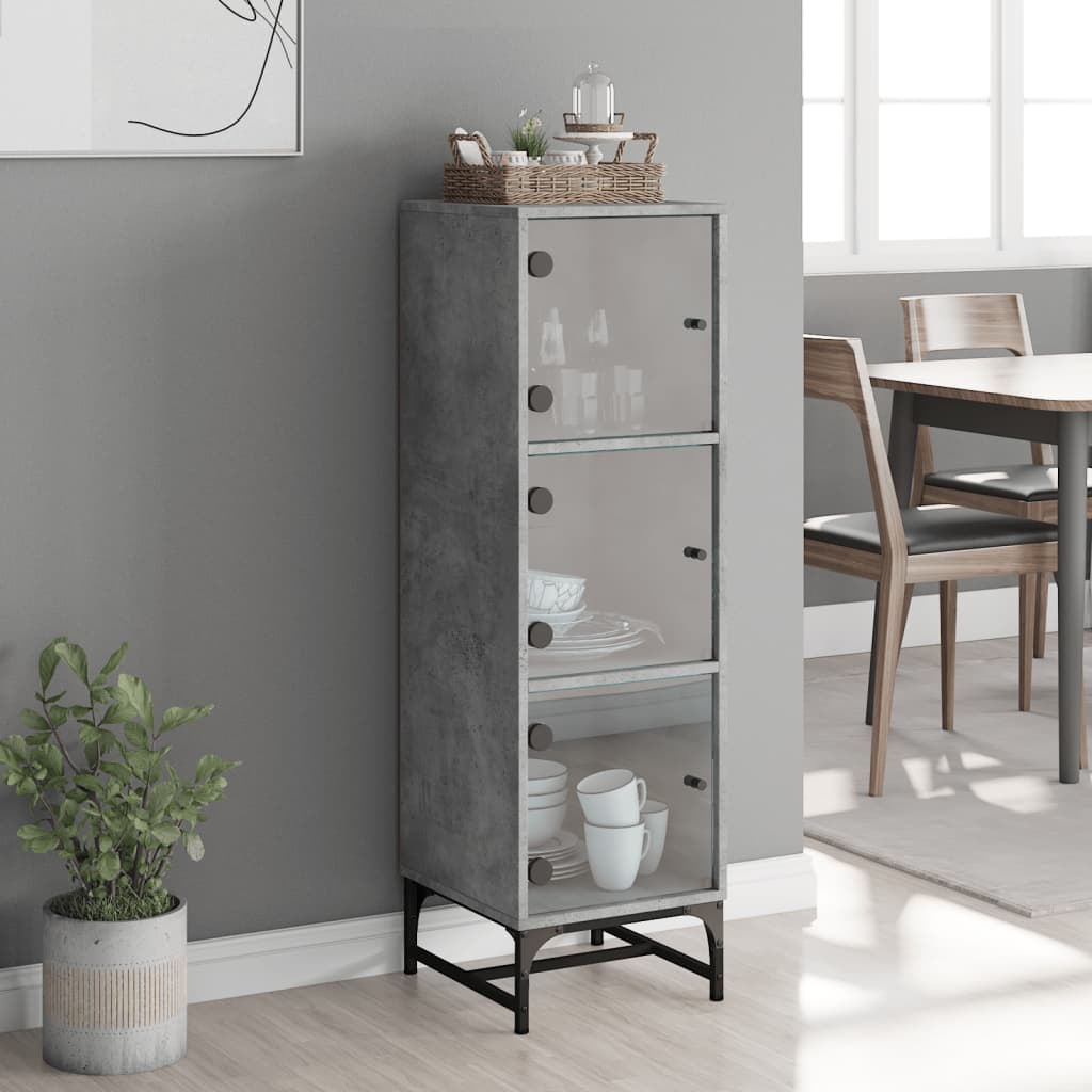 Vidaxl hoge kast met glazen deuren 35x37x120 cm betongrijs