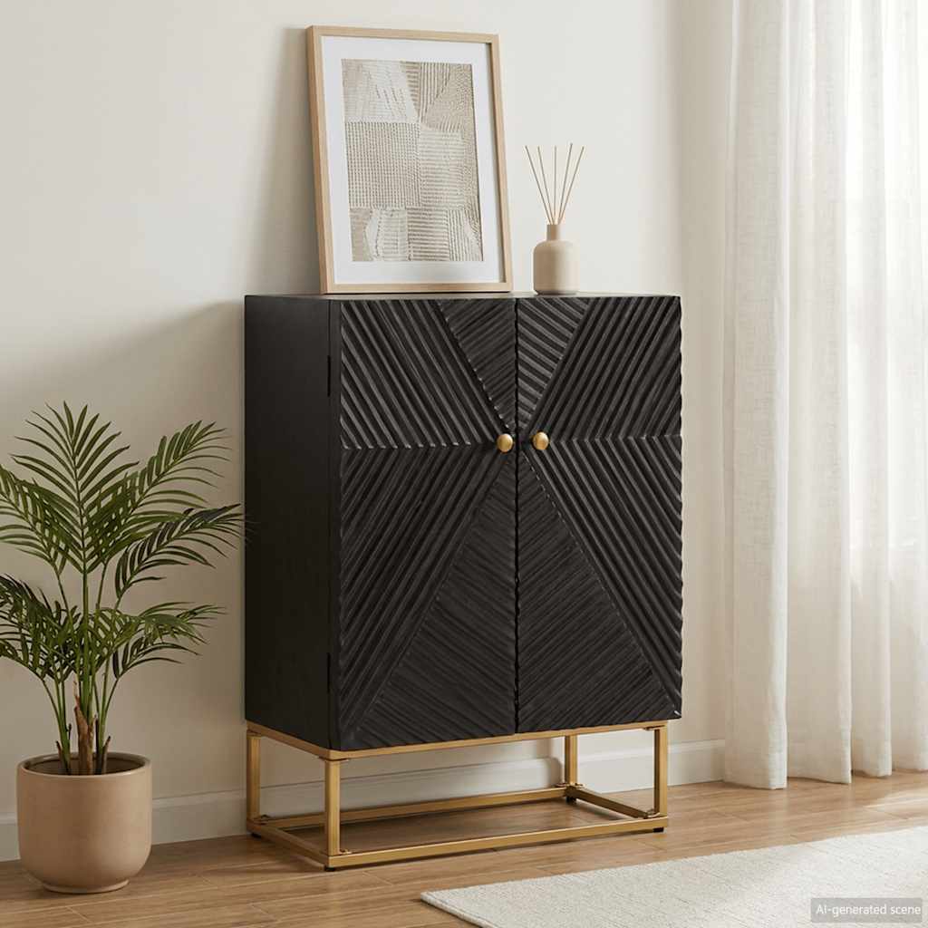 Vidaxl dressoir 55x30x76 cm massief mangohout en ijzer zwart
