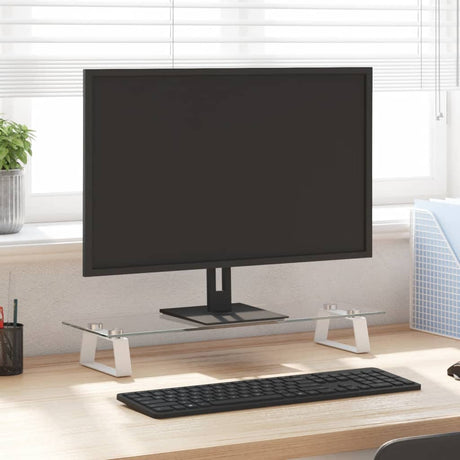 VidaXL Monitorständer 60x20x8 cm gehärtetes Glas und Metall weiß