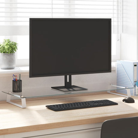 VidaXL Monitorständer 100x35x8 cm gehärtetes Glas und Metall weiß