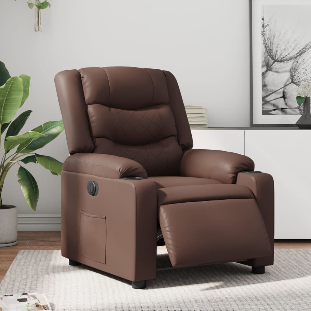 Vidaxl fauteuil verstelbaar elektrisch kunstleer bruin