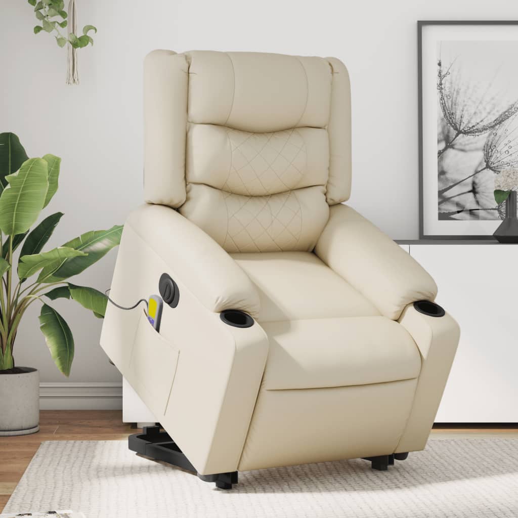 Vidaxl sta-op-massagestoel elektrisch kunstleer crèmekleurig