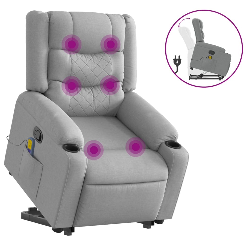 Vidaxl sta-op-massagestoel verstelbaar stof lichtgrijs