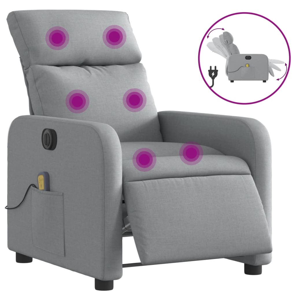 Vidaxl massagestoel elektrisch verstelbaar stof lichtgrijs