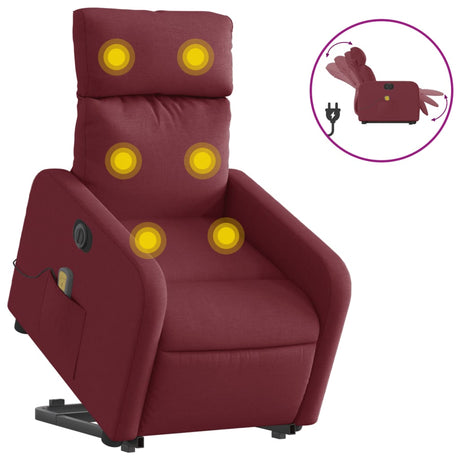 Vidaxl sta-op-massagestoel elektrisch verstelbaar stof wijnrood