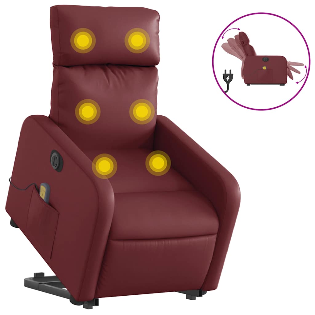 Vidaxl sta-op-massagestoel elektrisch kunstleer wijnrood