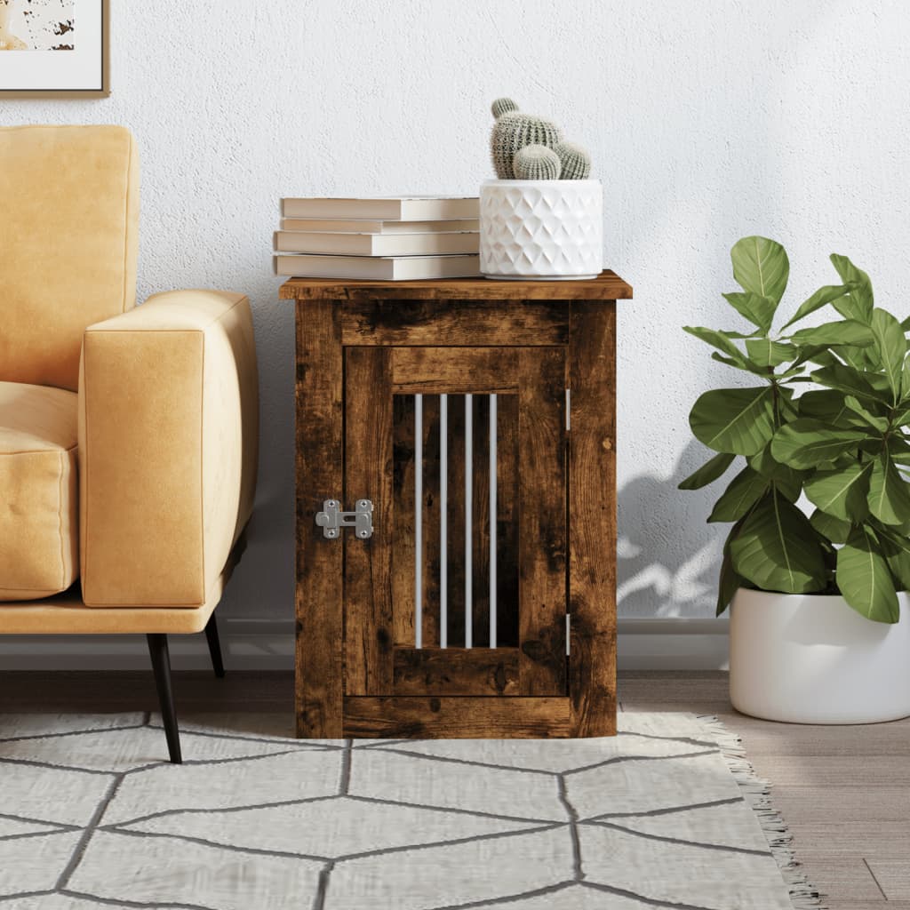 Vidaxxl Hundebox 45x62x59 cm, handgefertigtes Holz, geräucherte Eiche
