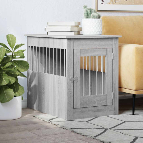 Vidaxl Hundebox 55 x 80 x 68 cm aus handgefertigtem Holz in Sonoma-Grau