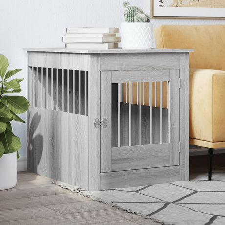 Vidaxxl Hundebox 64,5x80x71 cm, verarbeitetes Holz, graues Sonoma