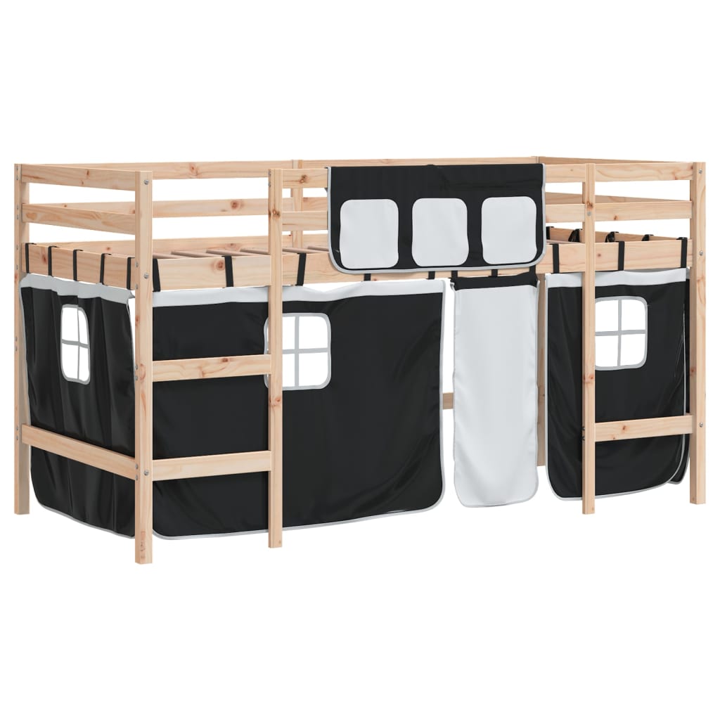 Vidaxl kinderhoogslaper met gordijnen 80x200 cm massief grenenhout
