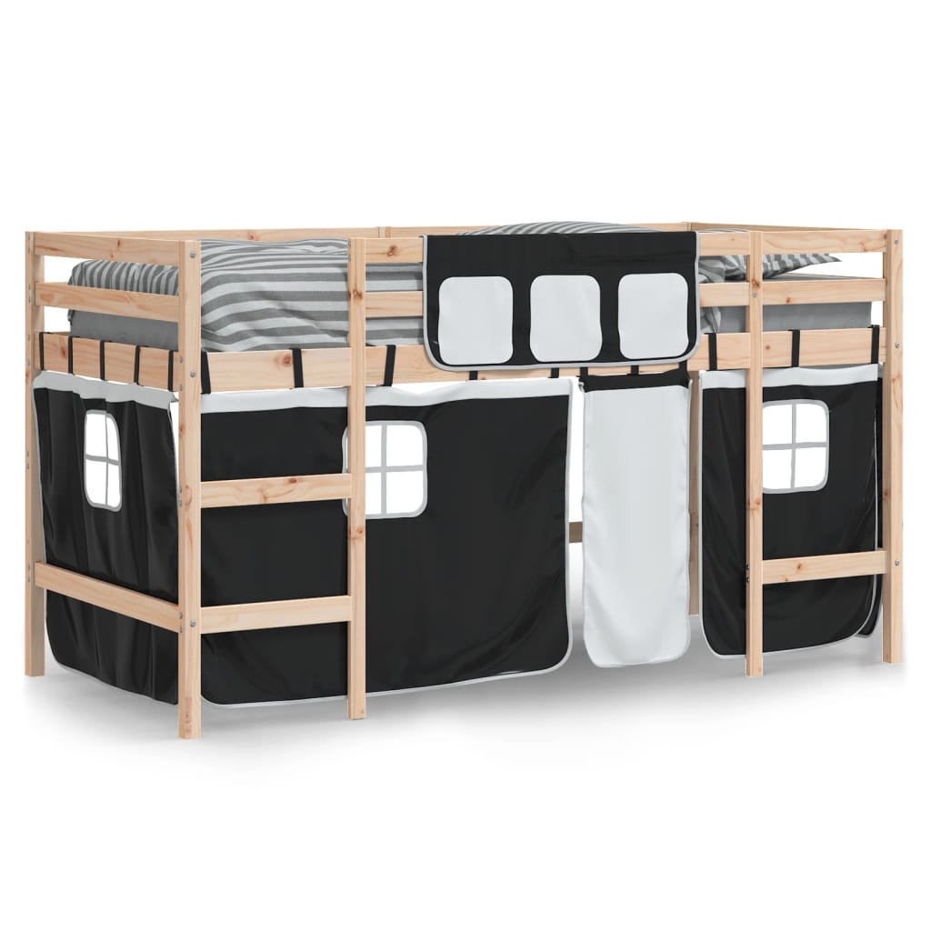 Vidaxl kinderhoogslaper met gordijnen 80x200 cm massief grenenhout