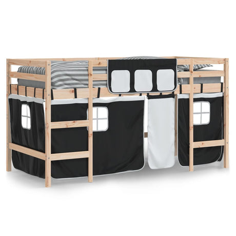 Vidaxl kinderhoogslaper met gordijnen 80x200 cm massief grenenhout