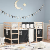 Vidaxl kinderhoogslaper met gordijnen 80x200 cm massief grenenhout