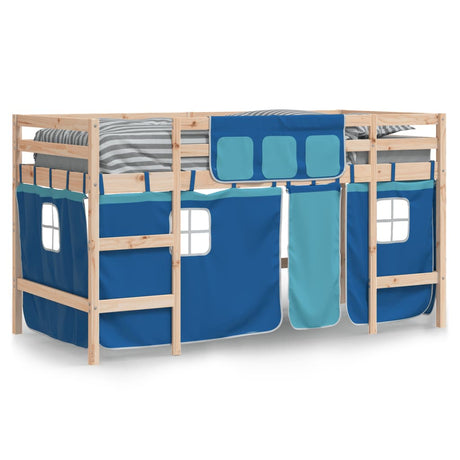 Vidaxl kinderhoogslaper met gordijnen 80x200 cm grenenhout blauw
