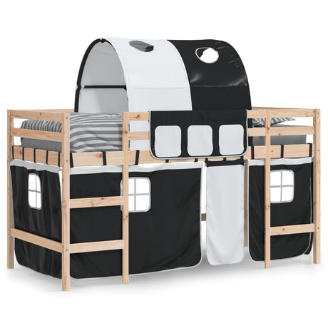 Vidaxl kinderhoogslaper met tunnel 80x200 cm grenenhout wit en zwart