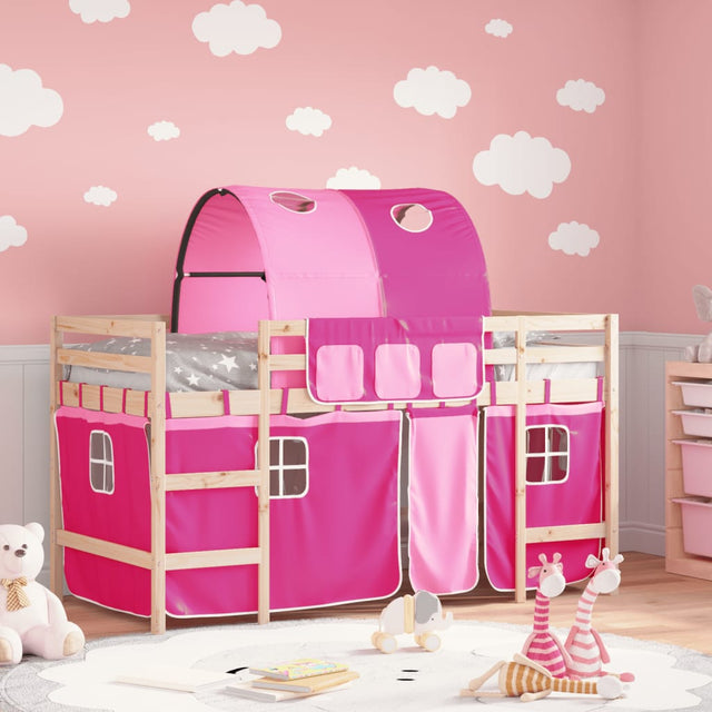 Vidaxl kinderhoogslaper met tunnel 80x200 cm massief grenenhout roze