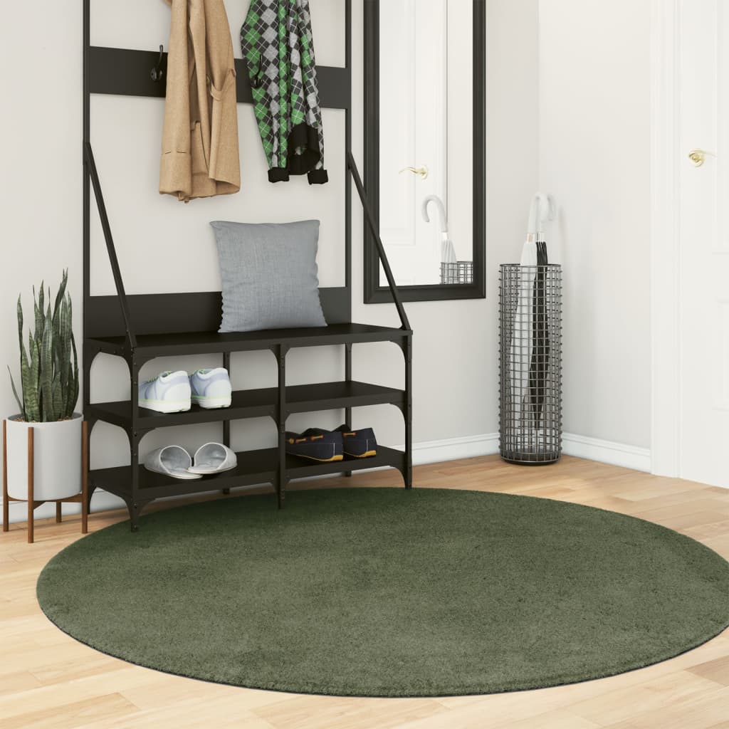 Vidaxl Teppich Huarte Kurzflor weich waschbar ø 160 cm Waldgrün