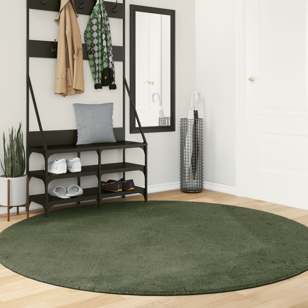 Vidaxl Teppich Huarte Kurzflor weich waschbar ø 200 cm Waldgrün