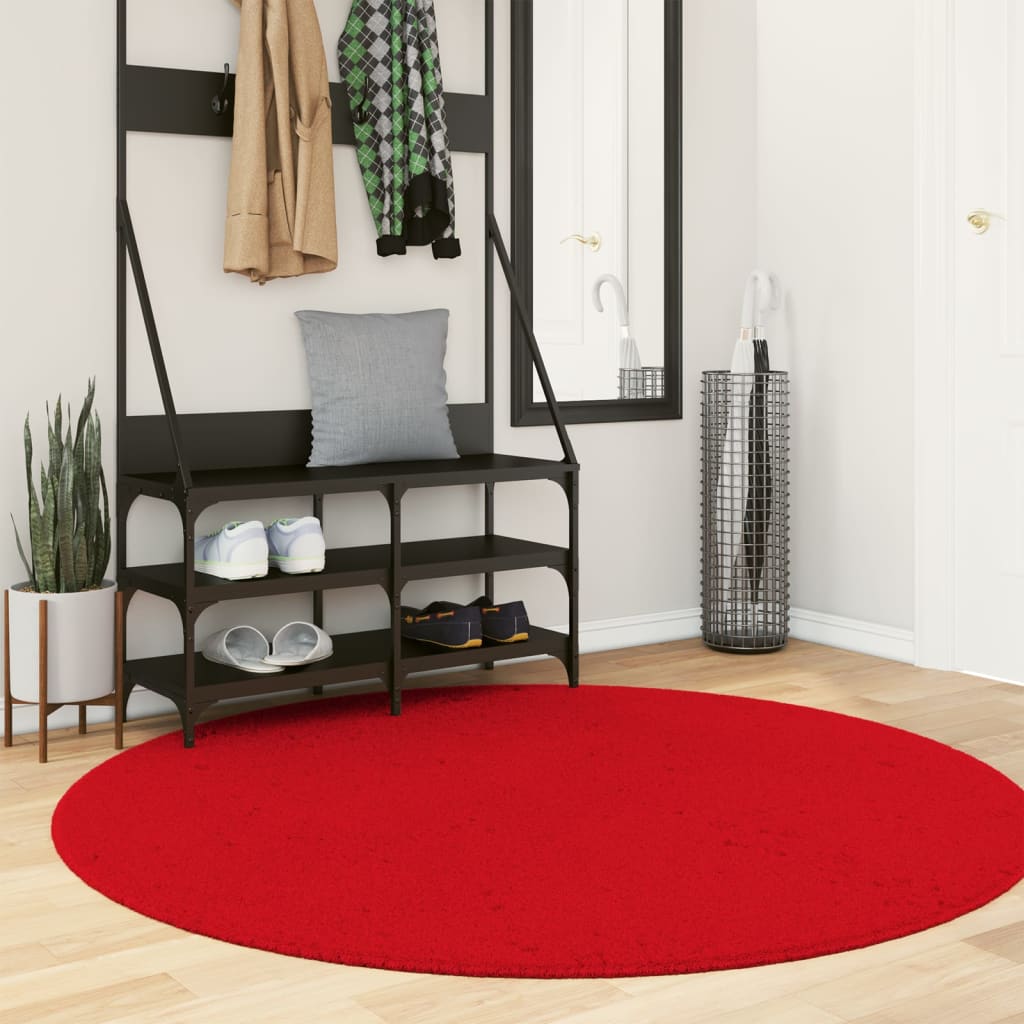VidaXL Teppich HUARTE Kurzflor weich waschbar Ø 160 cm Rot