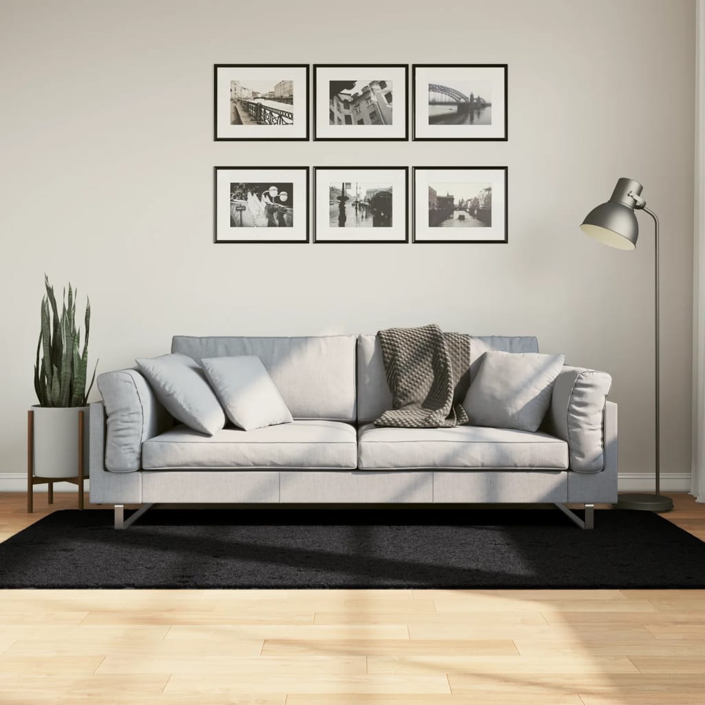 VidaXL Teppich Pamplona Shaggy Hochflor Modern 100x200 cm Schwarz