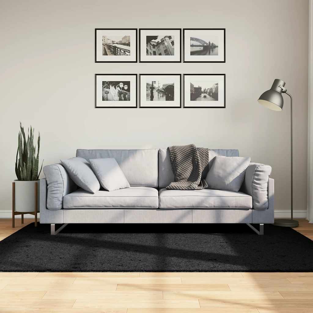 VidaXL Teppich Pamplona Shaggy Hochflor Modern 140x200 cm Schwarz
