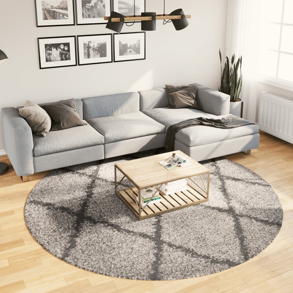 VidaXL Teppich Pamplona Shaggy Hochflor ø 240 cm Beige Anthrazit