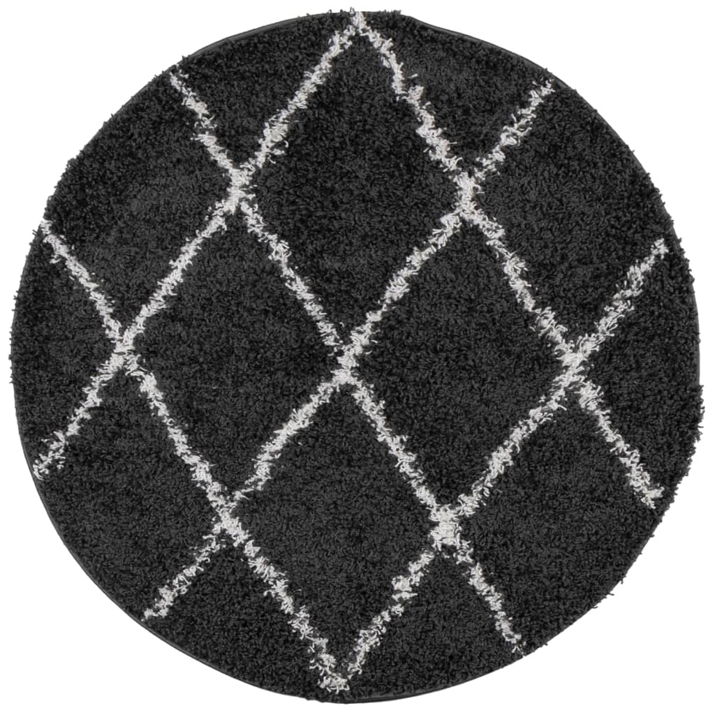 VidaXL Teppich Shaggy Hochflor modern ø 80 cm Schwarz und Creme