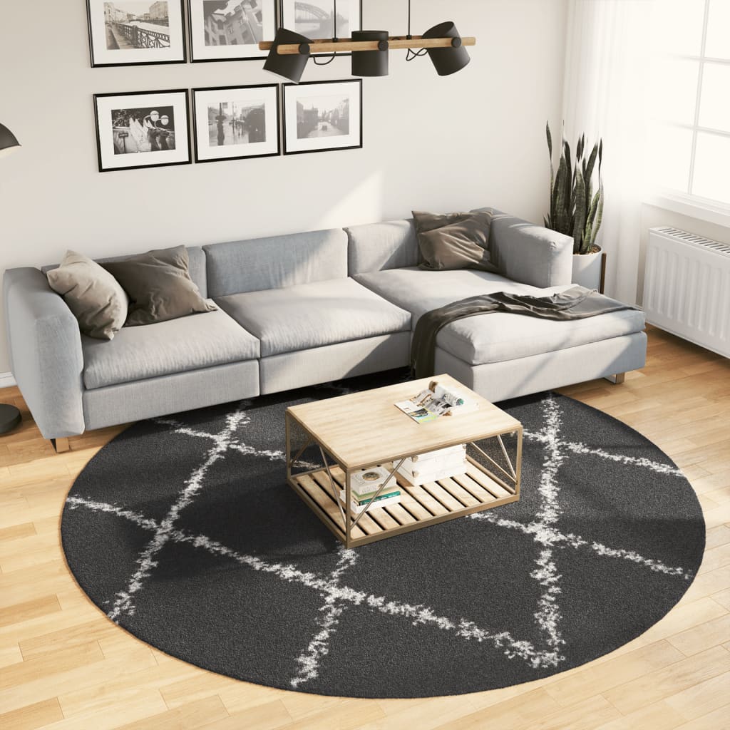 VidaXL Teppich Pamplona Shaggy Hochflor ø 240 cm Schwarz und Creme