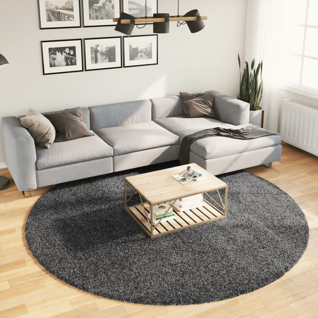 VidaXL Teppich OVIEDO Kurzflor Ø 240 cm Anthrazit