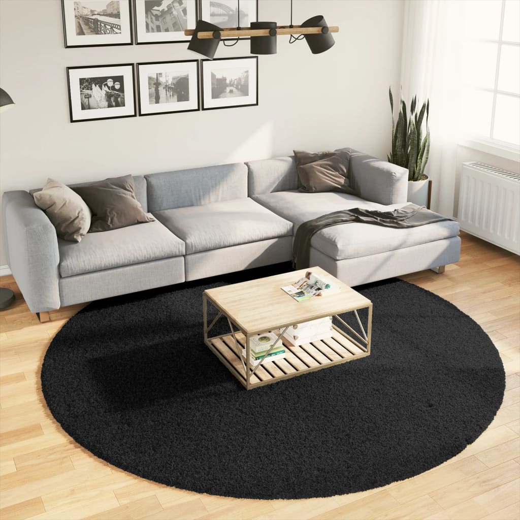 VidaXL Teppich OVIEDO niedriger Flor Ø 240 cm schwarz