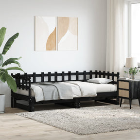 Vidaxl slaapbank uitschuifbaar 2x(80x200) cm massief grenenhout zwart