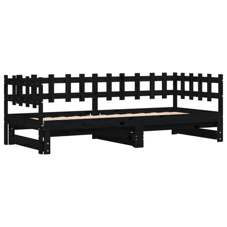 Vidaxl slaapbank uitschuifbaar massief grenenhout zwart 2x(90x190) cm