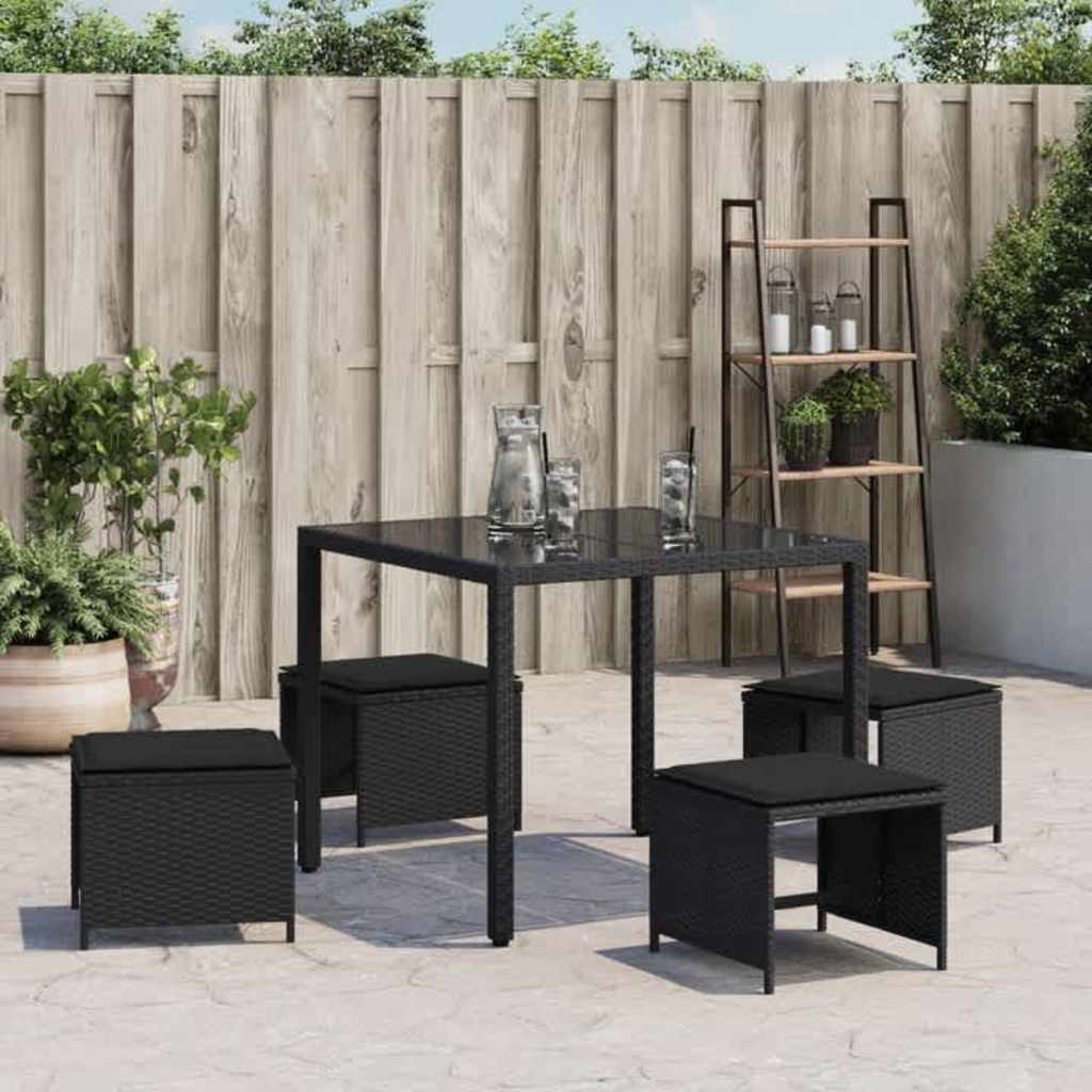 Vidaxl tuinkrukken 4 st met kussens 41x41x36 cm poly rattan zwart