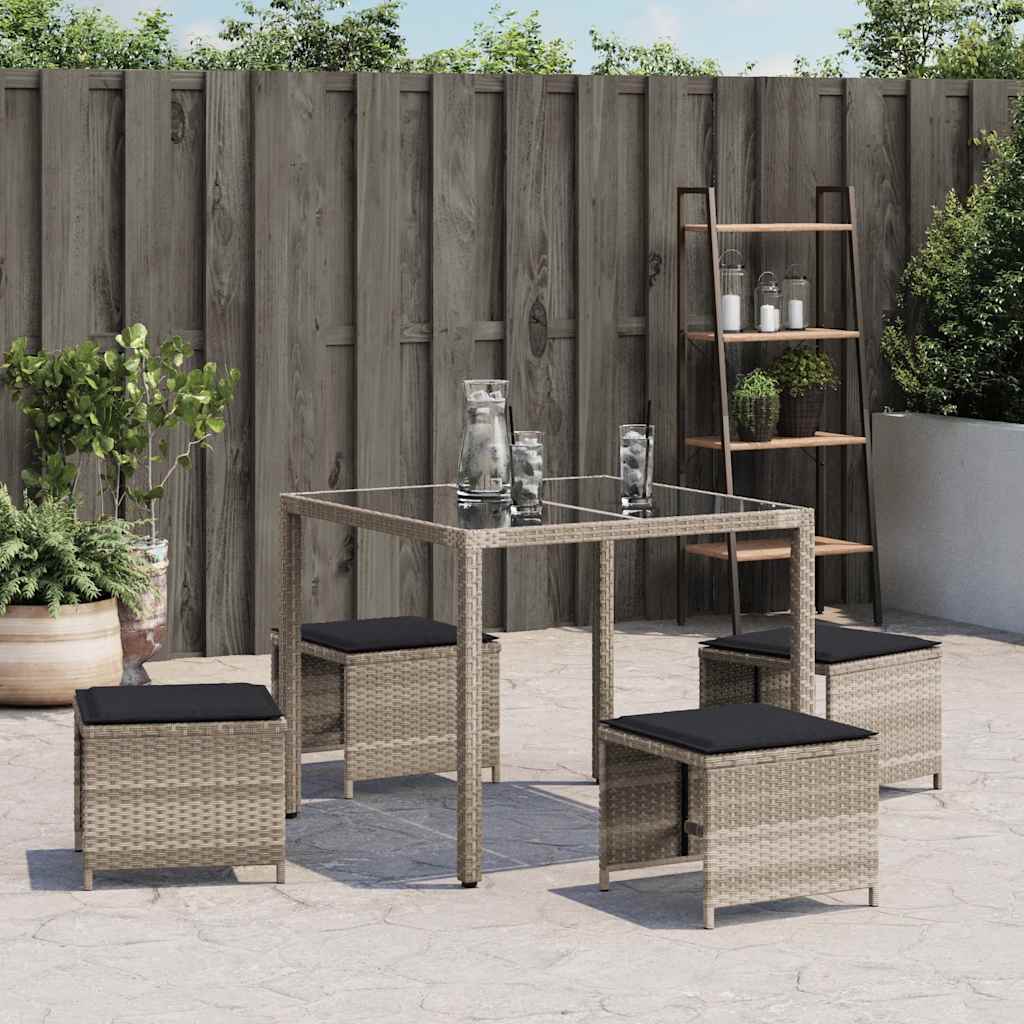 Vidaxl tuinkrukken 4 st met kussens 41x41x36 cm poly rattan lichtgrijs