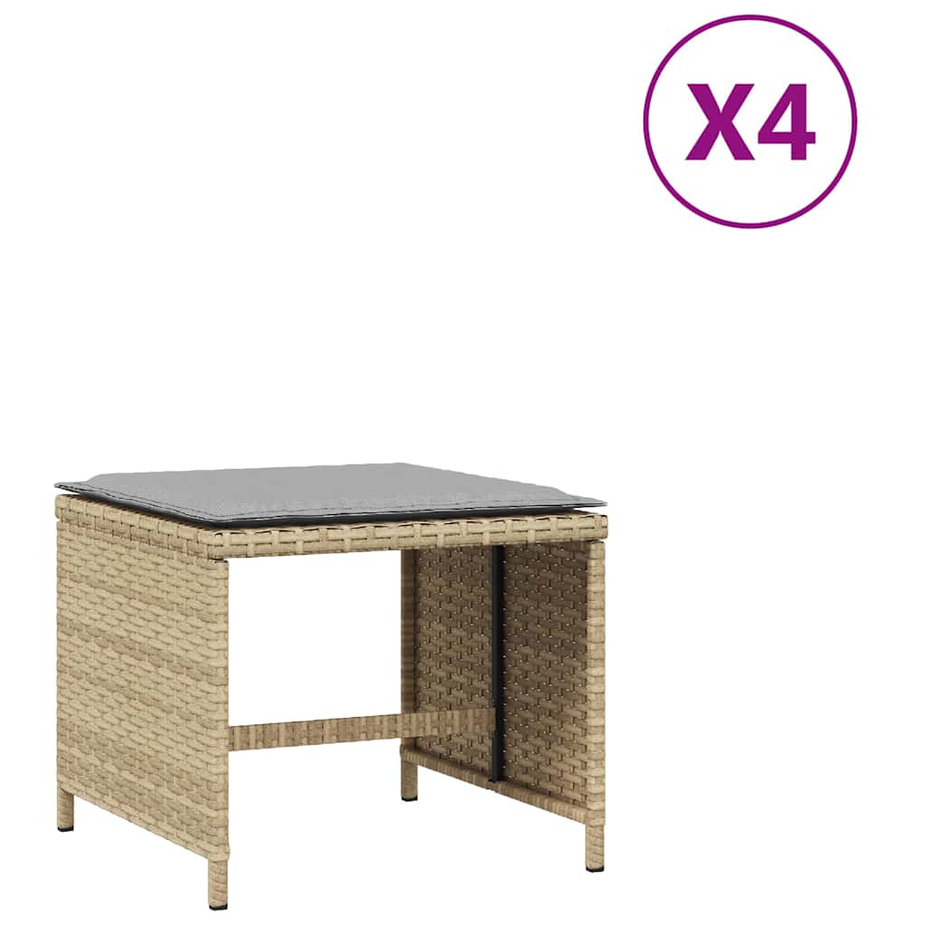 Vidaxl tuinkrukken 4 st met kussens 41x41x36 cm poly rattan beige