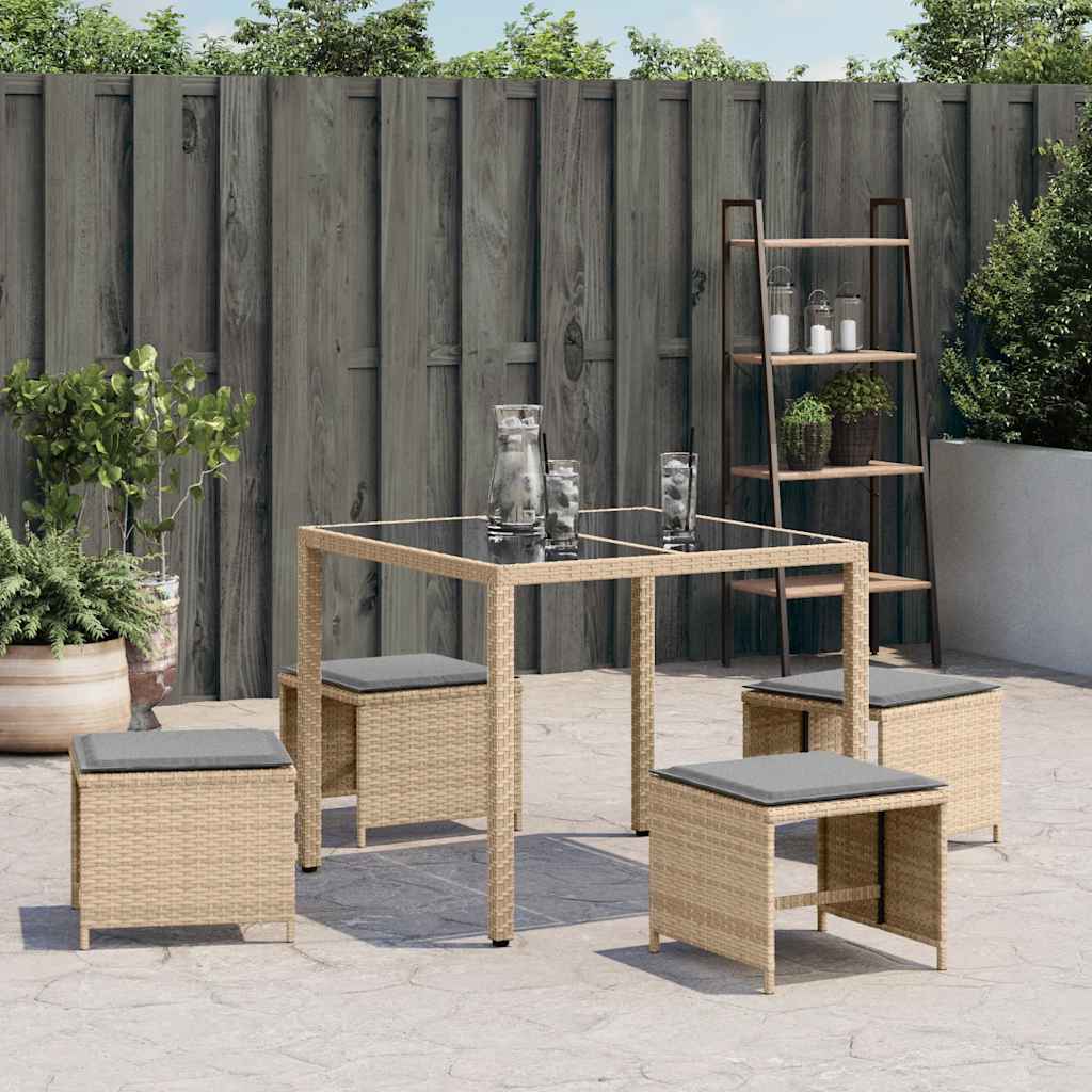 Vidaxl tuinkrukken 4 st met kussens 41x41x36 cm poly rattan beige