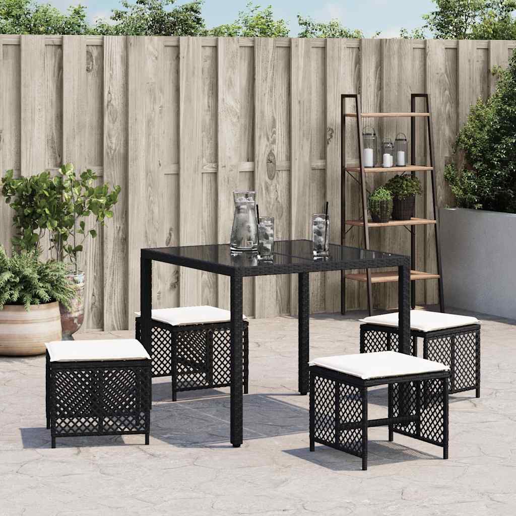 Vidaxl tuinkrukken 4 st met kussens 41x41x36 cm poly rattan zwart