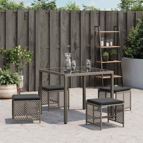 Vidaxl tuinkrukken 4 st met kussens 41x41x36 cm poly rattan grijs