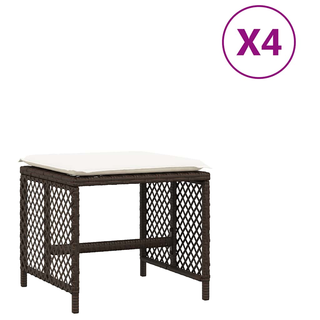 Vidaxl tuinkrukken 4 st met kussens 41x41x36 cm poly rattan bruin