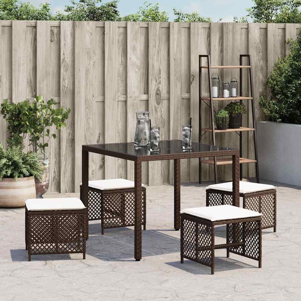 Vidaxl tuinkrukken 4 st met kussens 41x41x36 cm poly rattan bruin
